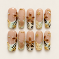 Tropical Amber | Brown Floral Square Press-On Nails