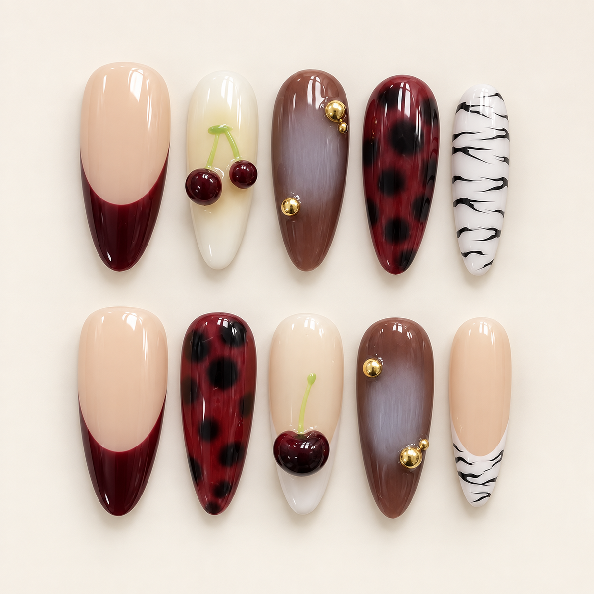 Cherry Afterglow | Cherry & Burgundy Mixed Press-On Nails