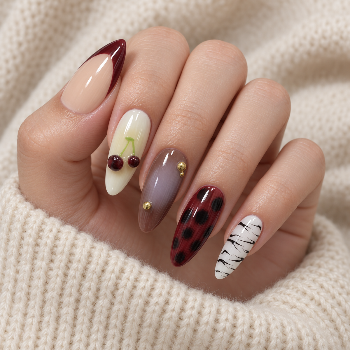 Cherry Afterglow | Cherry & Burgundy Mixed Press-On Nails