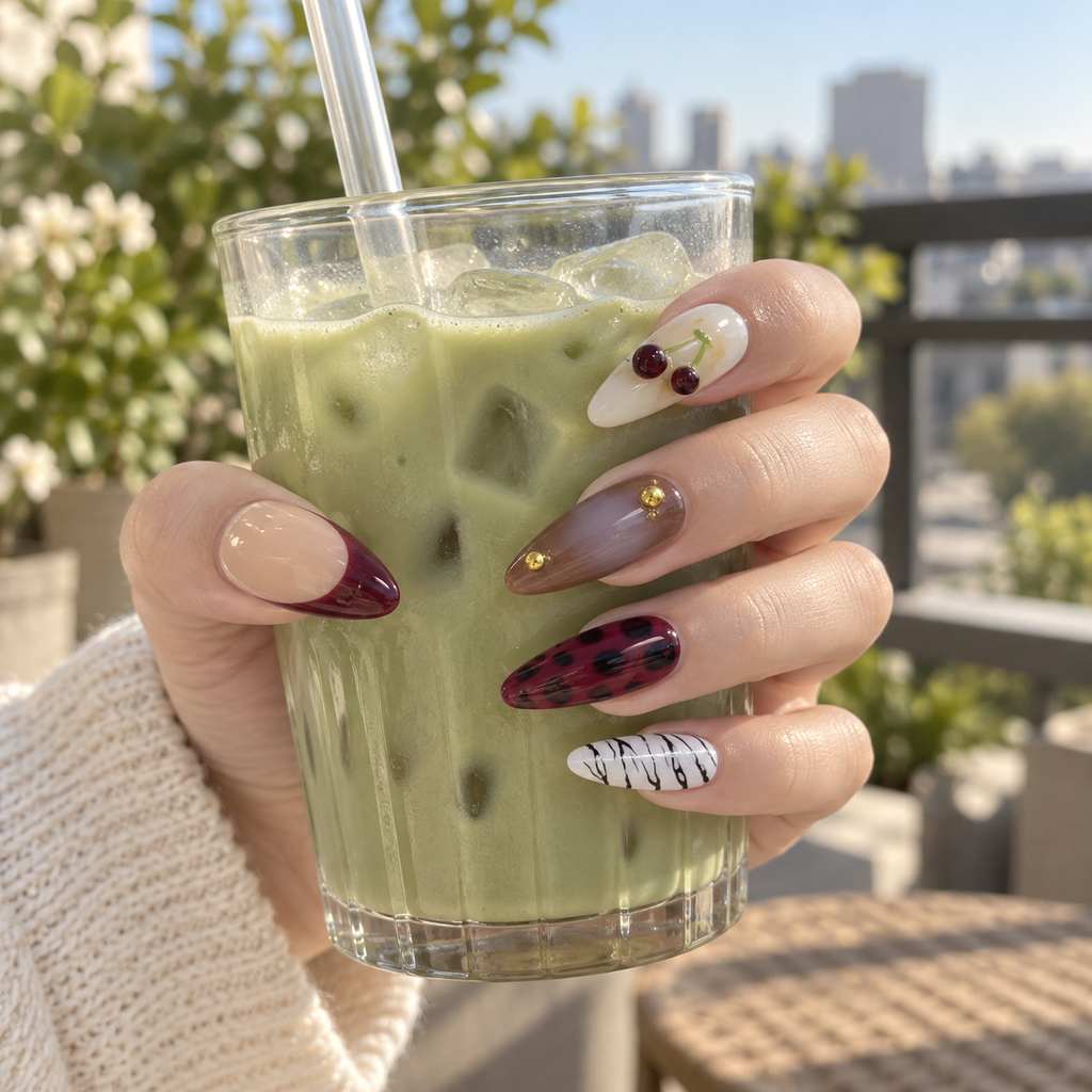 Cherry Afterglow | Cherry & Burgundy Mixed Press-On Nails
