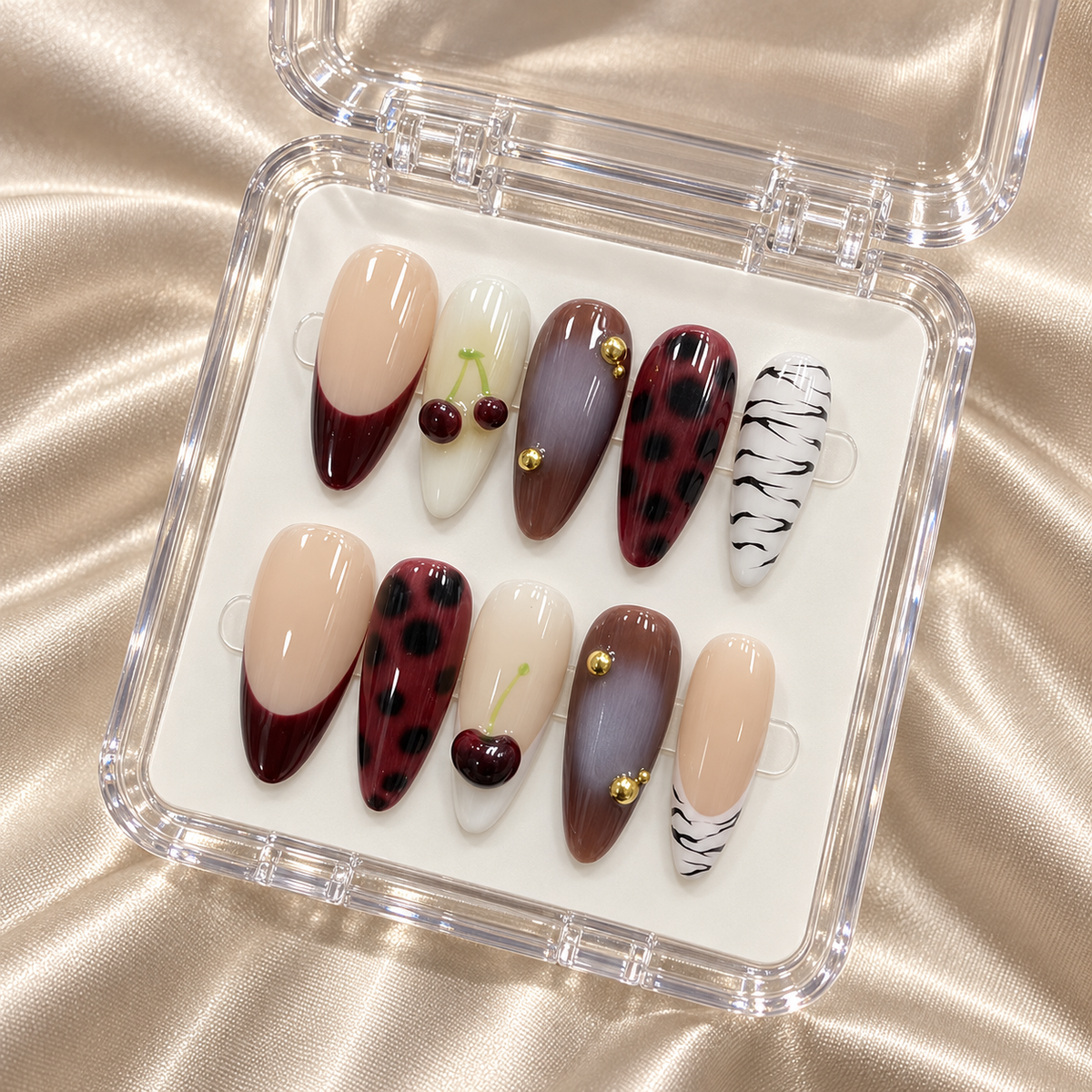 Cherry Afterglow | Cherry & Burgundy Mixed Press-On Nails