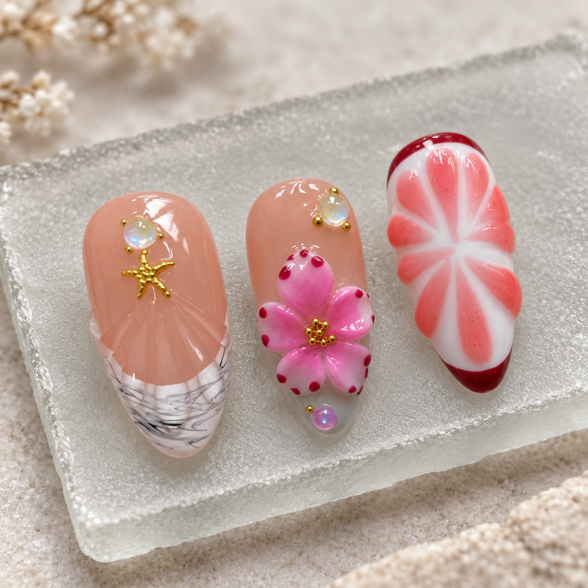 Coral Cabana | Coral Flower & Shell Press-On Nails