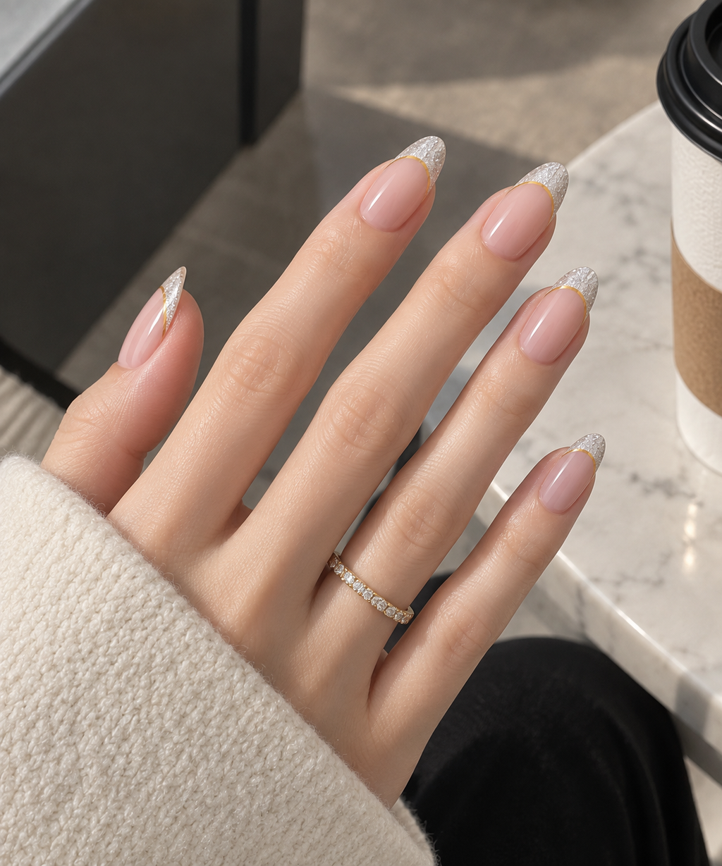 Golden Veil | Glitter French Press-On Nails