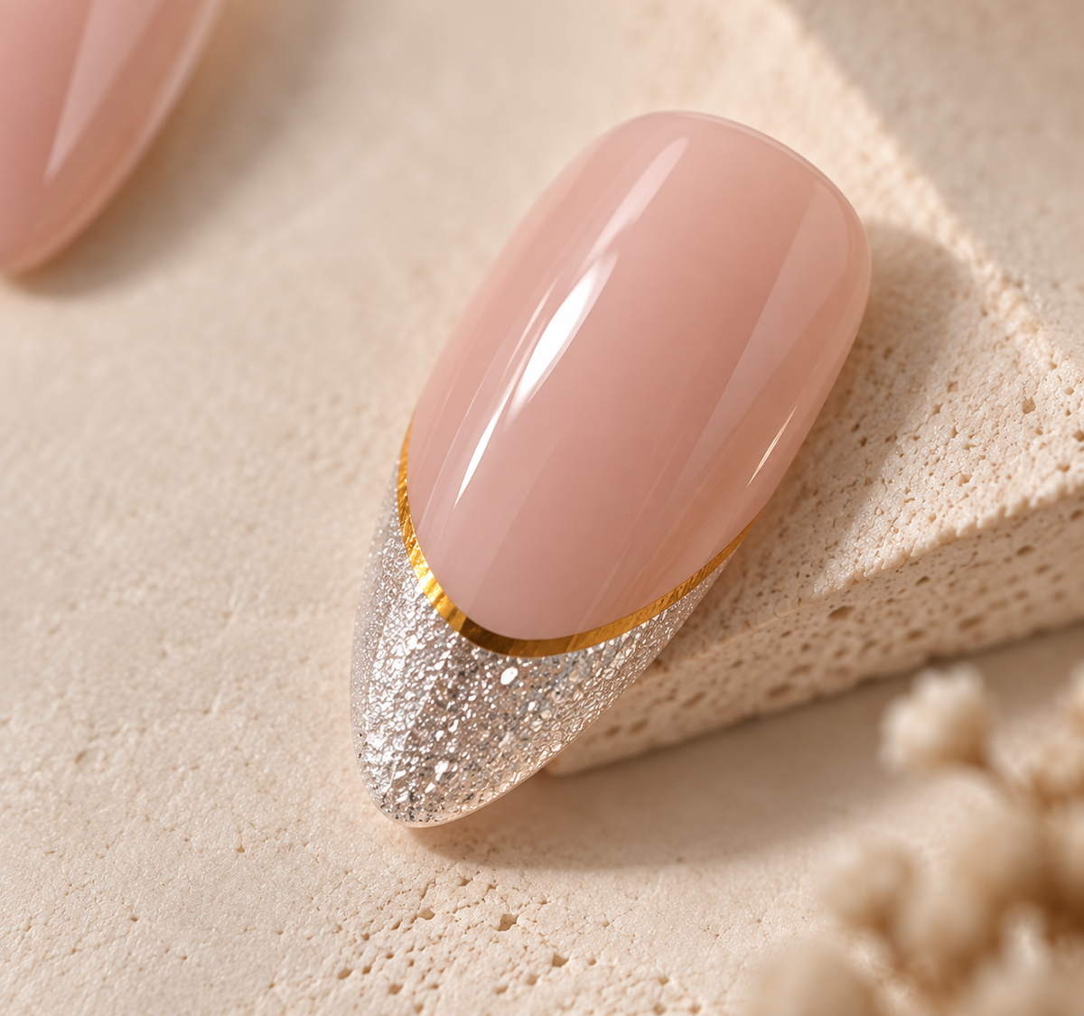 Golden Veil | Glitter French Press-On Nails